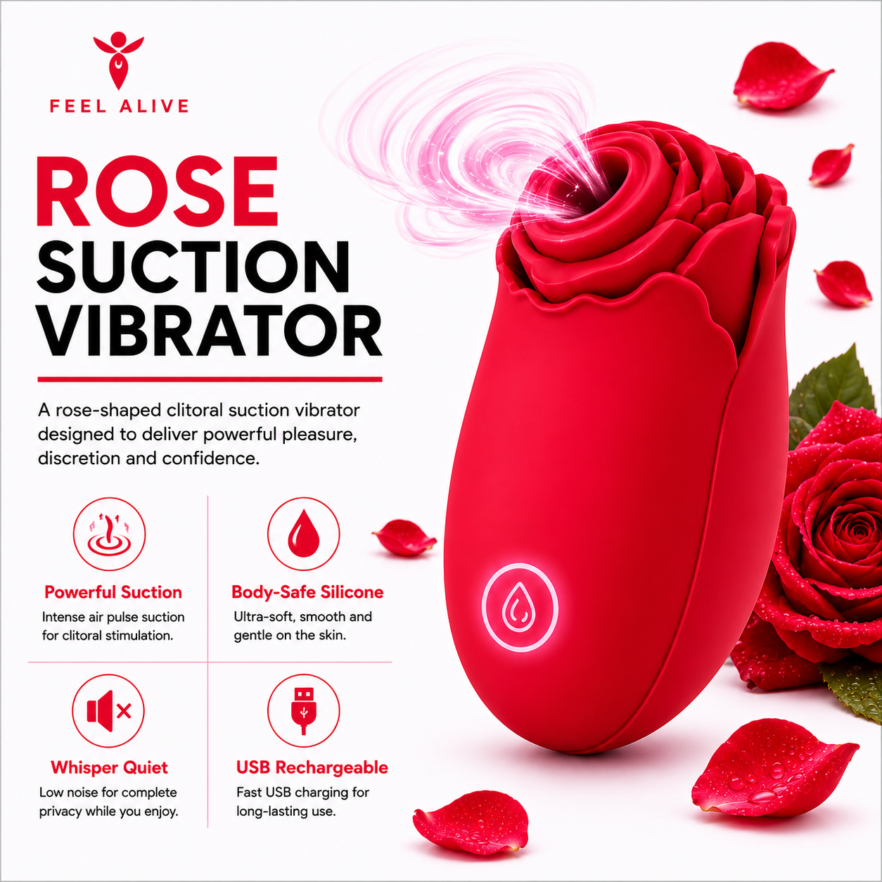 Feel Alive Rose Suction Vibrator