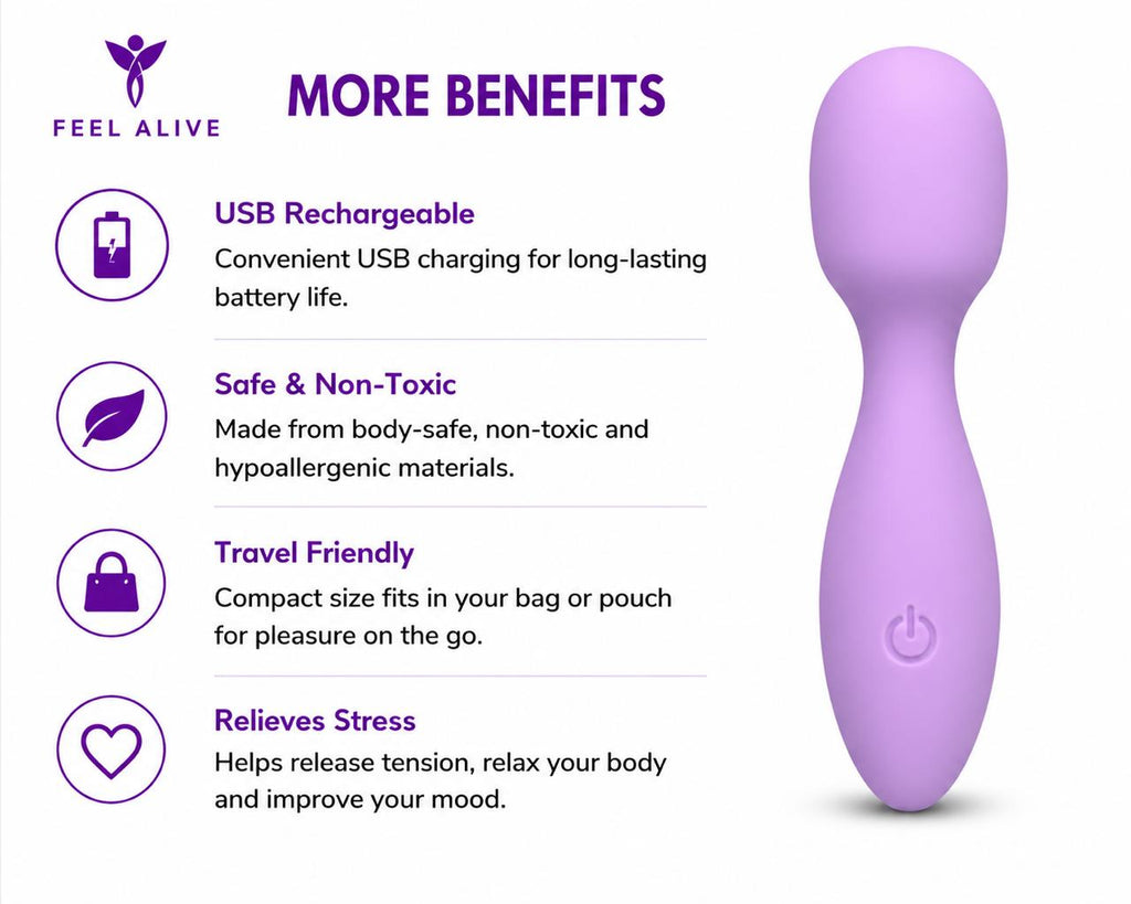 Feel Alive Mini Wand Vibrator – USB Rechargeable | 10 Vibration Modes | Waterproof