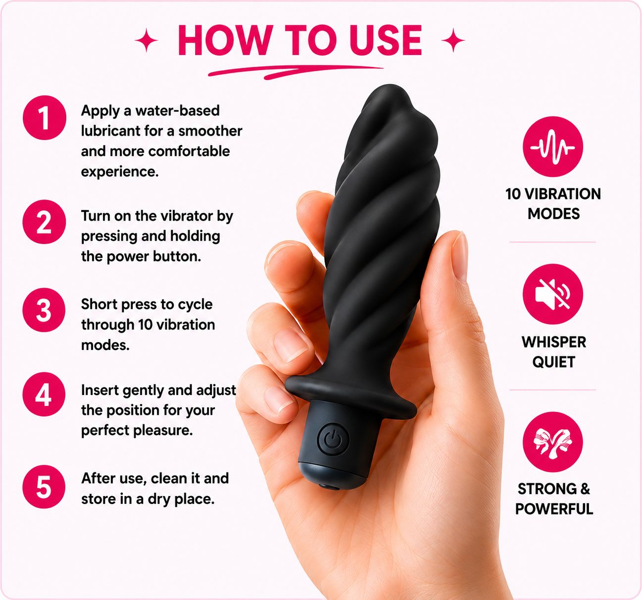 Feel Alive Twisted Hand Plug Vibrator – 10 Vibration Modes