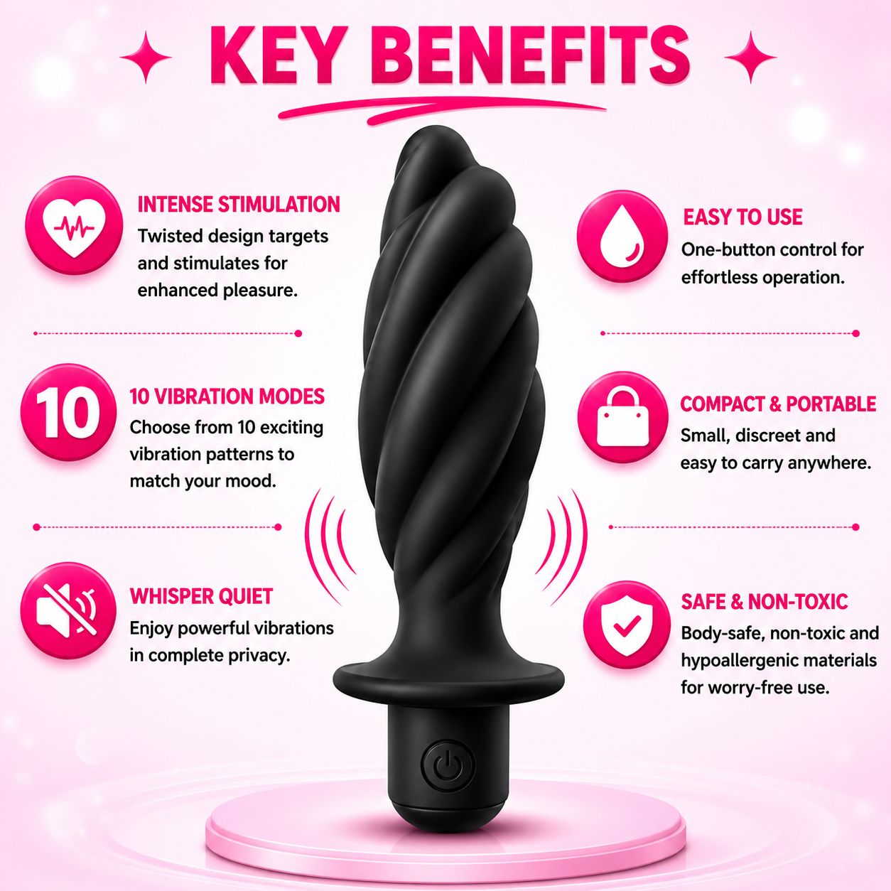 Feel Alive Twisted Hand Plug Vibrator – 10 Vibration Modes