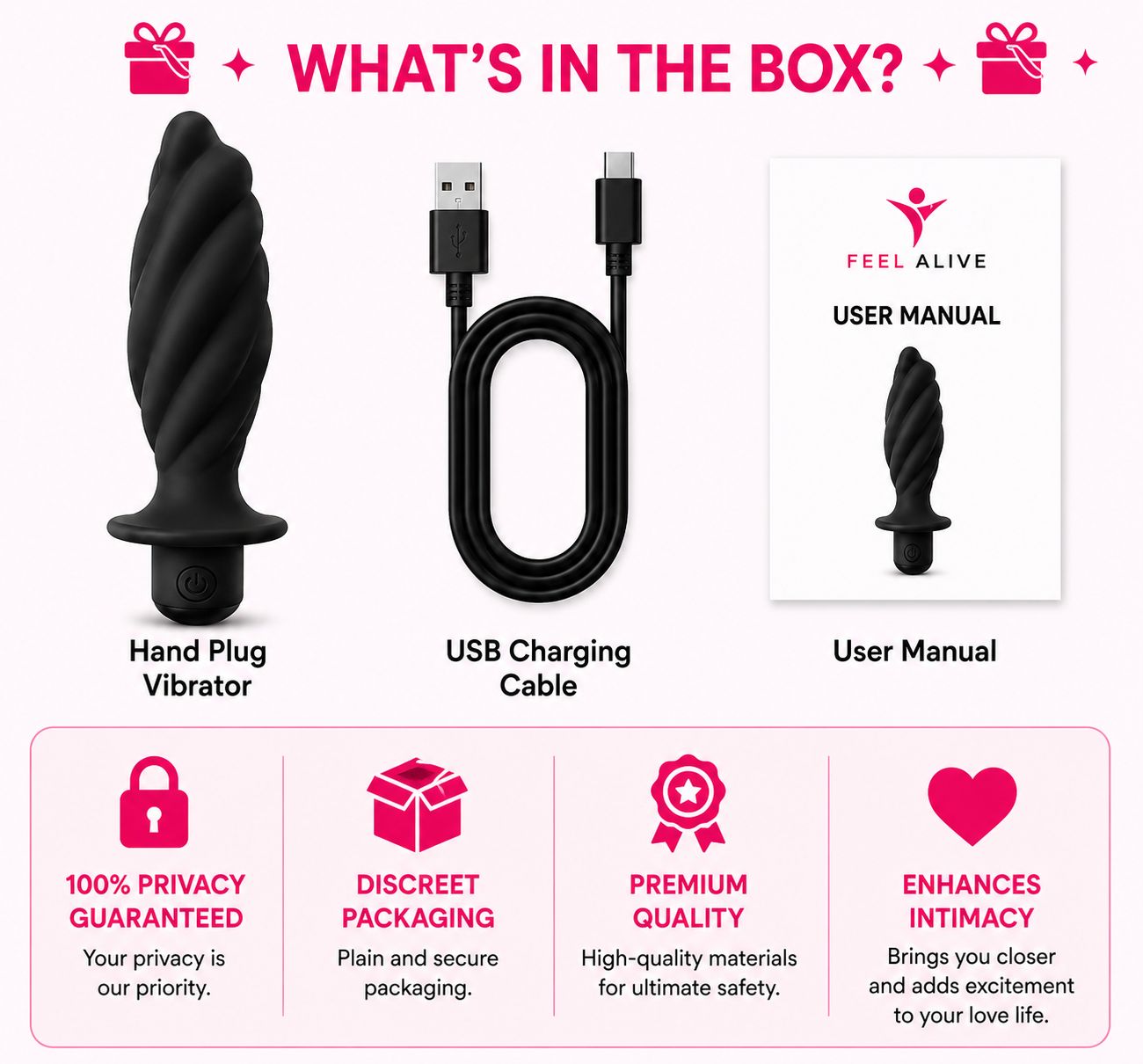 Feel Alive Twisted Hand Plug Vibrator – 10 Vibration Modes