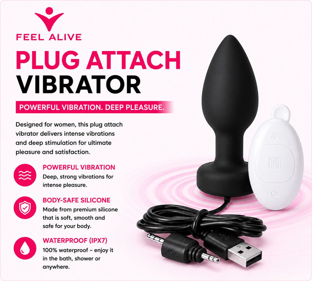 Feel Alive Plug Attach Vibrator – Waterproof Silicone Massager with 10 Vibration Modes