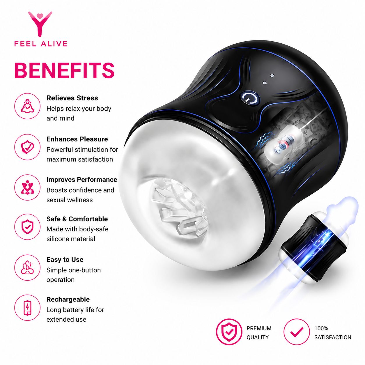 Feel Alive Automatic Male Masturbator Cup – 10 Vibration Modes