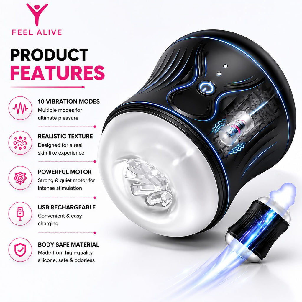Feel Alive Automatic Male Masturbator Cup – 10 Vibration Modes
